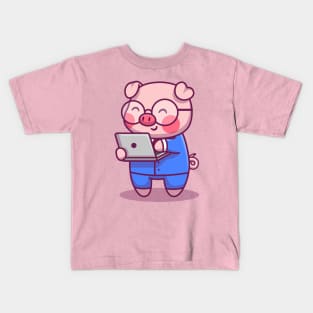 Cute Pig Businessman With Laptop Kids T-Shirt